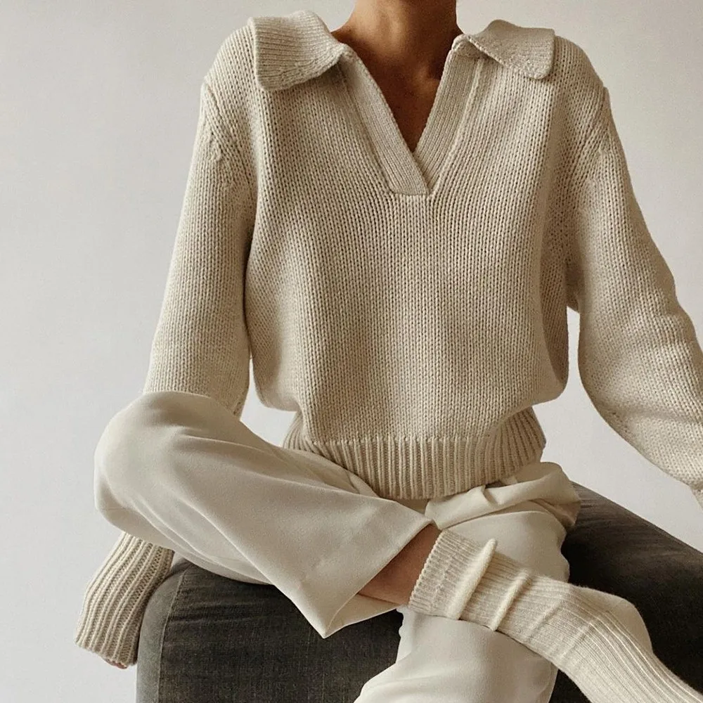 

Women Knitted Sweater Casual V-Neck Sweater Knitted Pullover Stretch Ribbed Long Sleeve Tops Loose Casual Knitted Cardigan