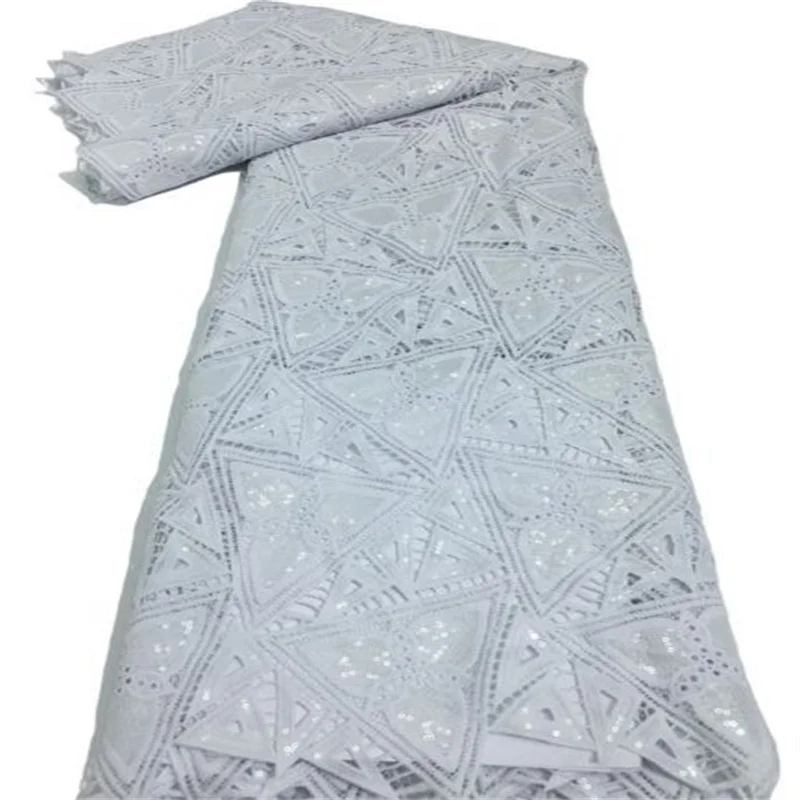 

Белая африканская кружевная ткань с блестками и головным убором, Высококачественная швейцарская вуаль, кружева с маленькими отверстиями, д...