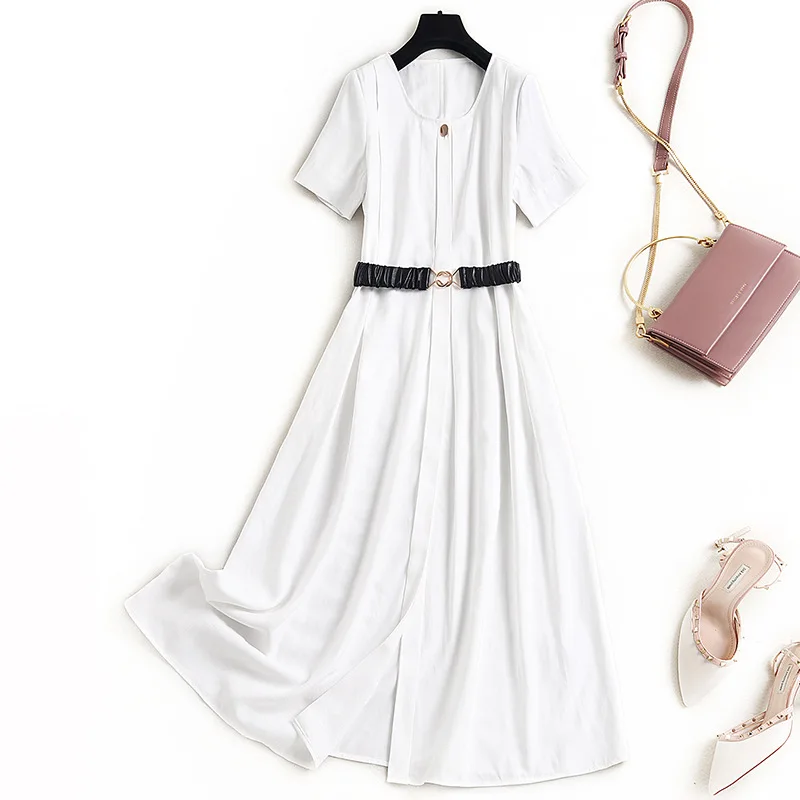 Женское платье рубашка средней длины зеленое однотонное элегантное белое