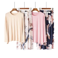 japanese new style ladies pajamas simple floral large floral long sleeved trousers home service two piece set spring and autumn