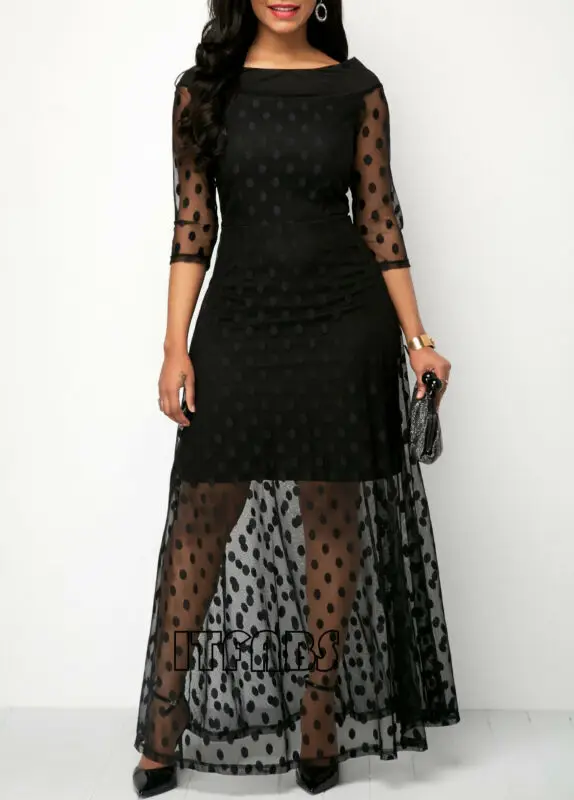 Женское летнее платье в горошек стиле бохо Черное длинное макси вечерние платья