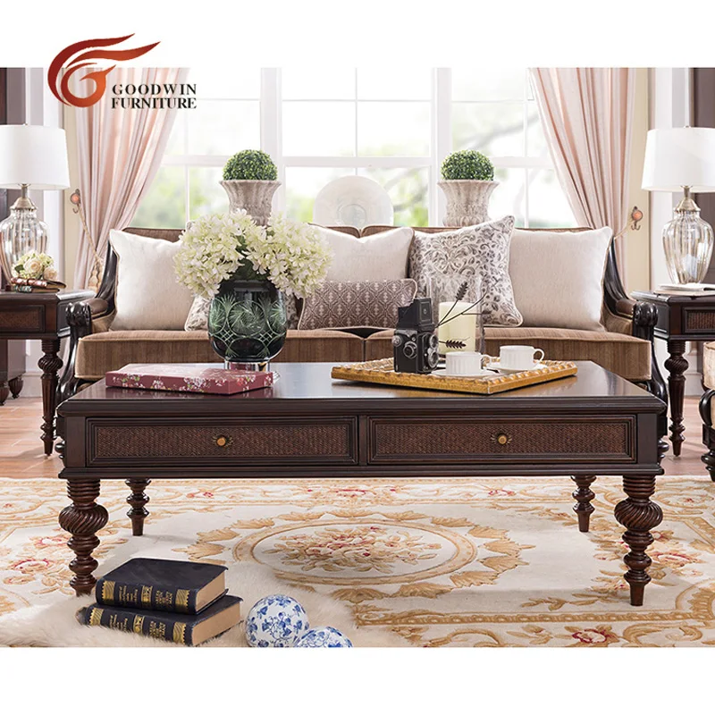 Coffee table Мебель для гостиной из красного дерева, набор диванов, 7 местный секционный классический диван и книжный шкаф и журнальный столик WA369 - Цвет: Coffee table