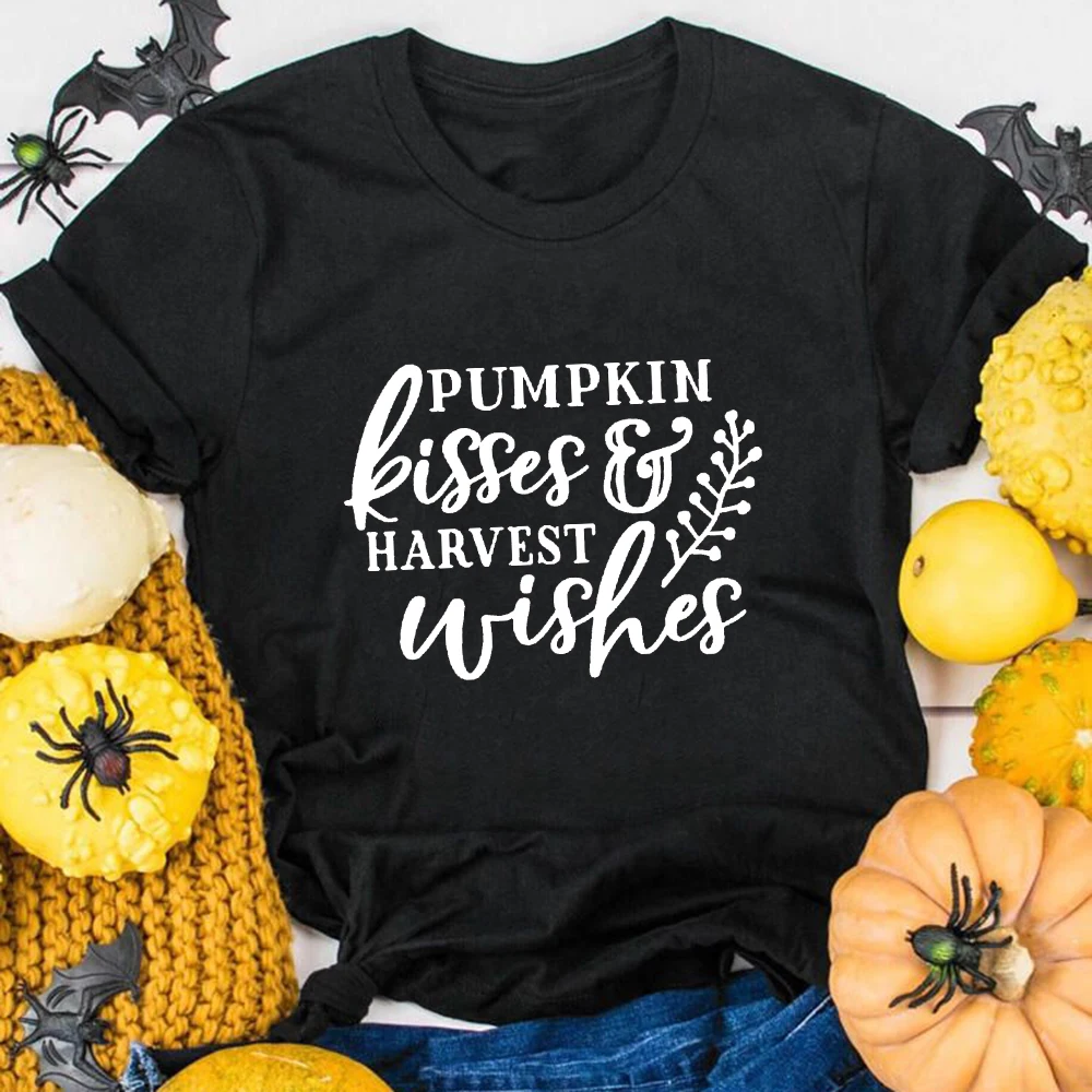 

Женские футболки с рисунком тыквы на Хеллоуин 2020, футболки с надписью «Harvest Wishes» в стиле Харадзюку, модные футболки