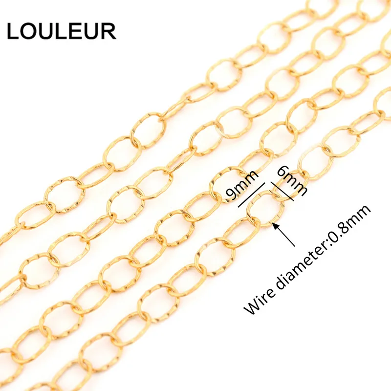 

1 Meter 6mm Width Newest Design Real Gold Plated Stainless steel Flat O Link Chain Findings Fit for Jewelry Making Wholesale