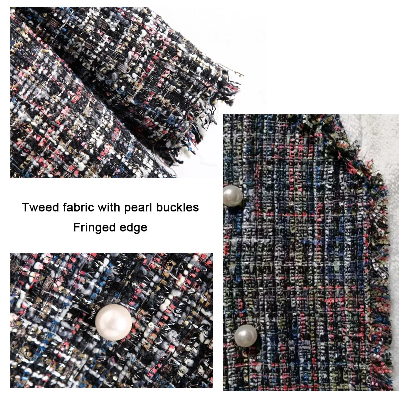 Women'sTweed Jacket One-Piece Suit Spring Autumn Lady Style Woolen Cloth Coat 2021 Fashion Plaid Pee Suit Long Jacket Casual Top