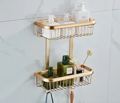 square shelf 2 Аксессуары для ванной комнаты Набор полотенец угловая полка держатель бумаги кухонный смеситель для раковины причесанный матовый золотой набор оборудования для ванной комнаты - Цвет: square shelf 2