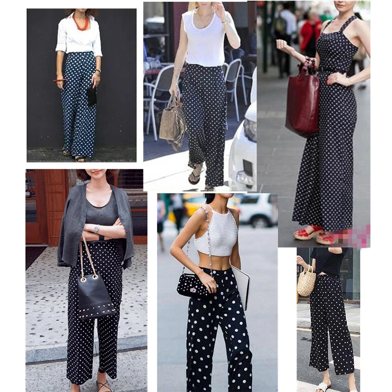 

european fashion polka dot 25mm silk wide-leg pants high waist casual women comfortable pants