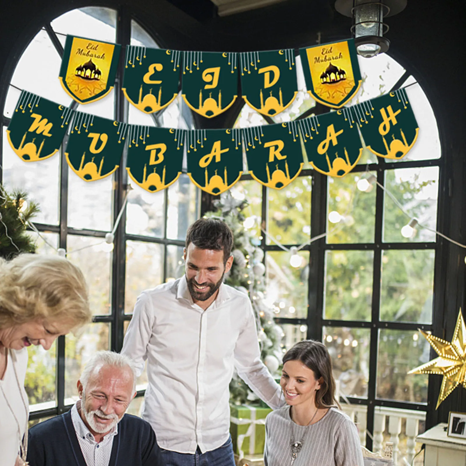 Ид аль-Фитр декоративный флаг треугольный Рамадан для вечерние Mubarak (12 штук