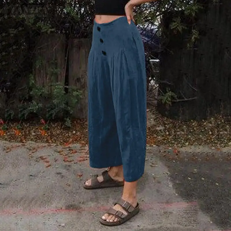 Повседневные широкие брюки женские ZANZEA Осень Лето Pantalon Femme уличная Высокая талия спортивные брюки длинные брюки плюс размер