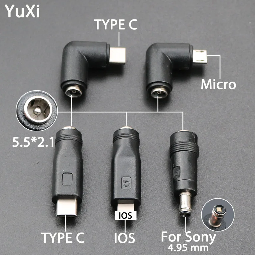 Адаптер питания YuXi DC конвертер 5 5*2 1 мм гнездо к USB TYPE C IOS Micro Male для Sony Jack разъем