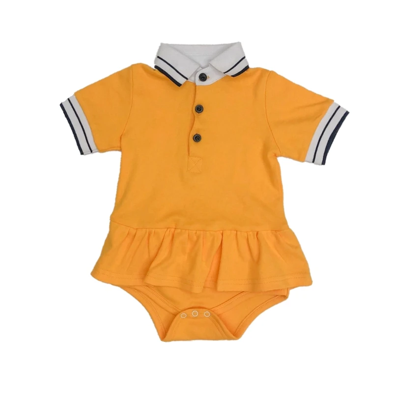 Infant Baby Twins Clothes Short Sleeve Lapel Collar Rompers Brother and Sister Clothing Solid Color One Piece Cotton Playsuit