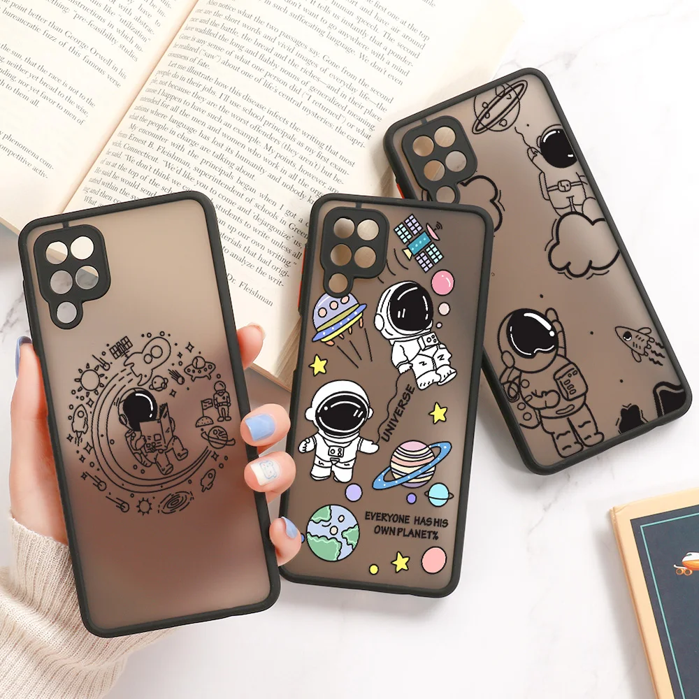 

For OPPO A93 A52 A92 A72 Case OPPO A94 A74 A55 A54 A91 A15 A35 A83 A8 A31 A5 A9 2020 Cases Cover Matte Cartoon Alien Astronaut