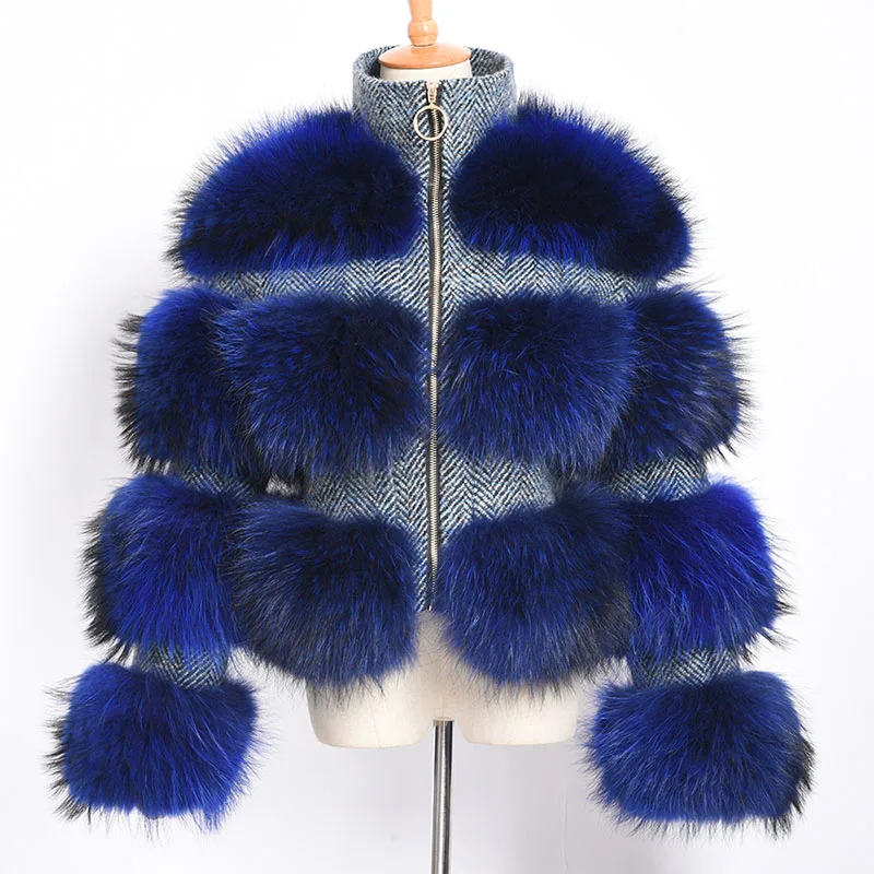 Raccoon Royal Blue Jancoco Max натуральный мех енота куртки Женская мода натуральный мех пальто с длинным рукавом зимние женские пальто S7458 - Цвет: Raccoon Royal Blue