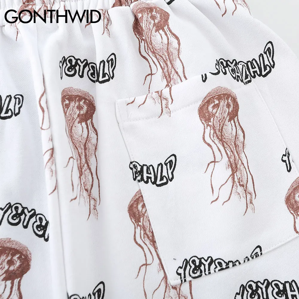 

GONTHWID Short Sweatpants Harajuku Jellyfish Baggy Short Sweat Pants Streetwear Hip Hop Fashion Casual Elastic Waist Trousers