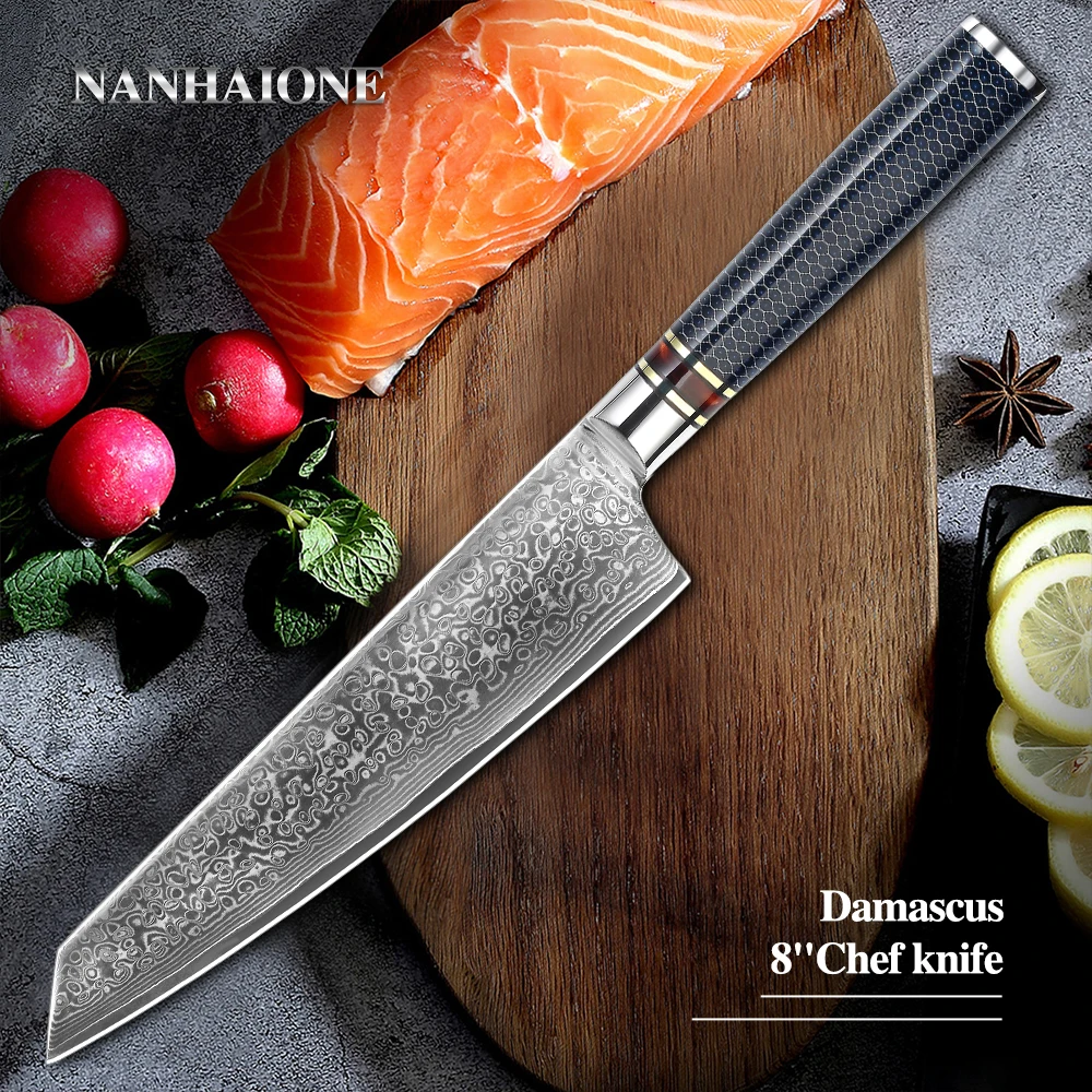 Набор кухонных ножей из дамасской стали острый шеф повар универсальный Santoku Premium