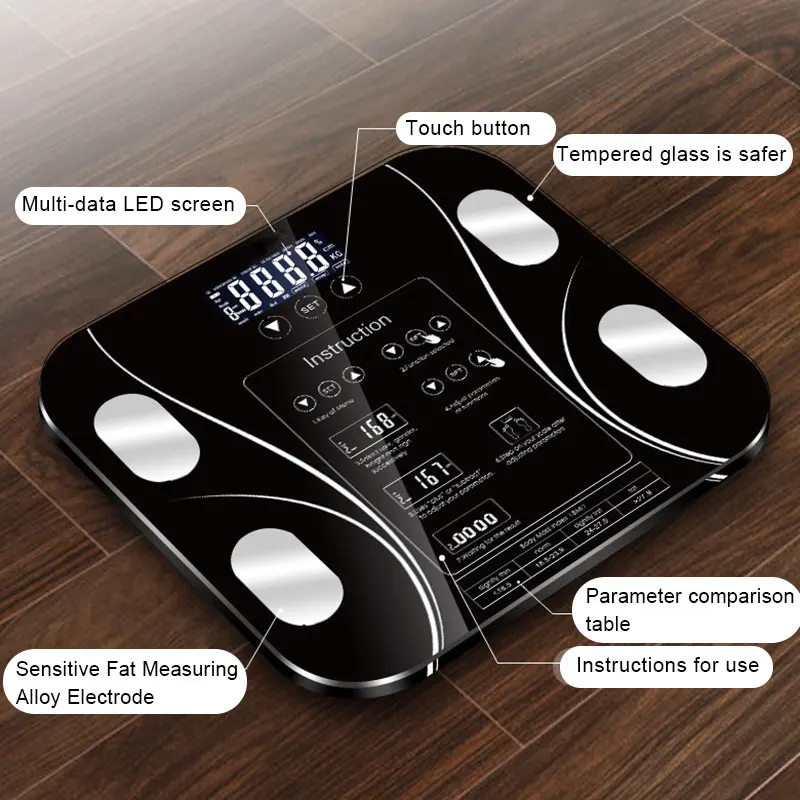 

Hot Smart Body Fat Scale With Digital Touching Display USB Recharging Body Composition BMI Analyzer & Health Monitor X85