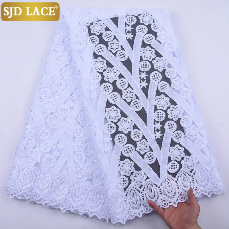 

SJD LACE African Lace Fabric With Sequins French Lace Fabric High Quality Soft Milk Silk Lace For Wedding Party Dress Sew 2144B