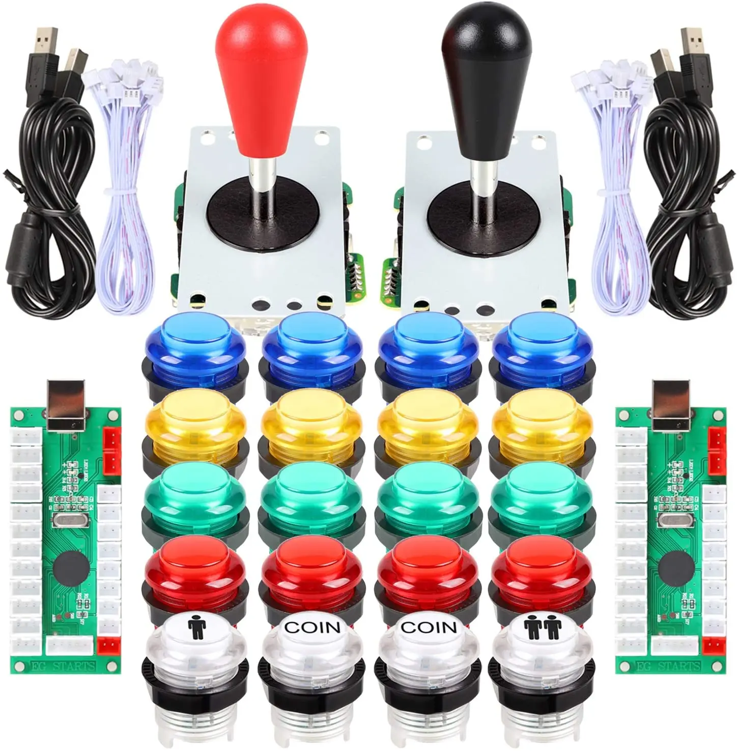

EG Starts 2 Player LED Arcade DIY USB Encoder to Ellipse Oval Style Joystick LED Arcade Buttons for PC MAME Raspberry Pi Windows