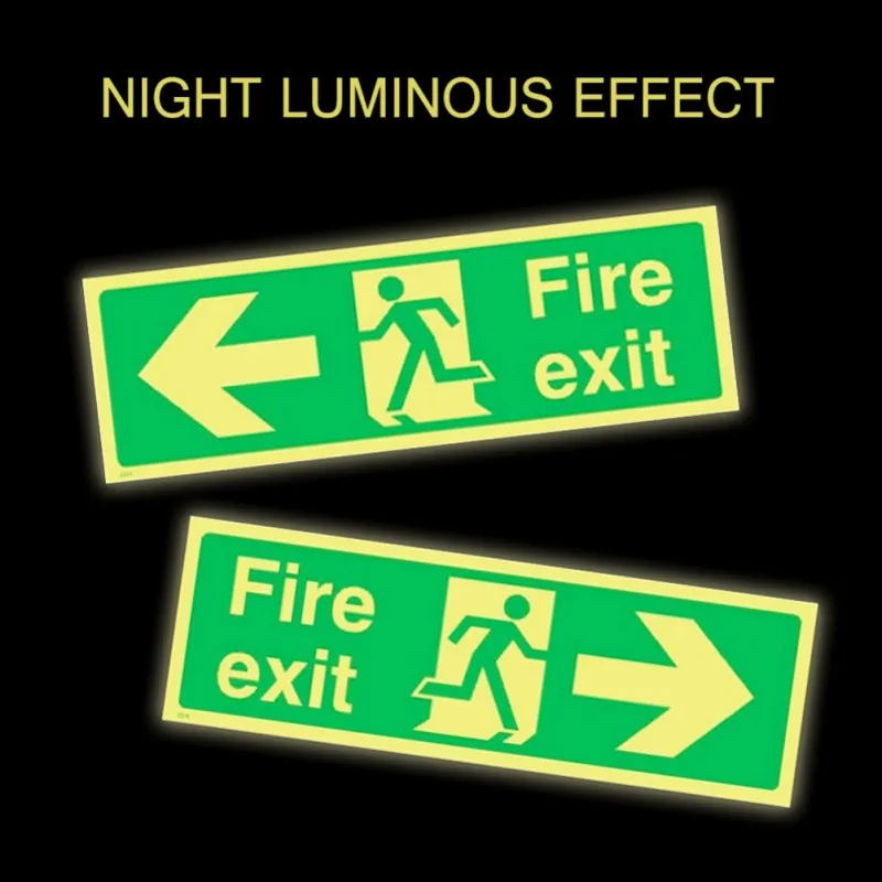 Fire Exit Sign Stickers Decal Adhesive Glow In The Dark With Direction Arrows 36 X 14cm | Дом и сад