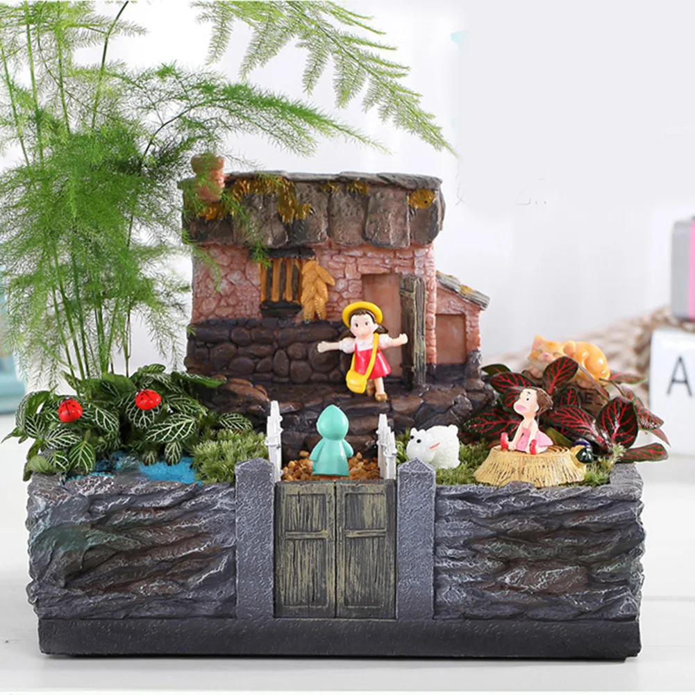 

Miniature Resin Farmyard House Planting Pot Kit Succulent Flower Pot Micro Landscape Decorations E7