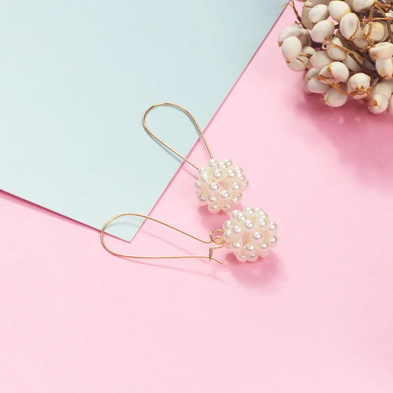 

Simple Pearl Ball Long Pendant Earrings Sweet Temperament Ear Hook for Women