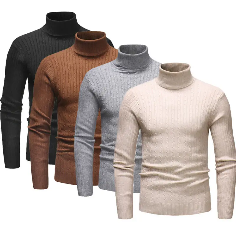 Autumn Winter New Fashion Men Long Sleeve Pullover High Neck Turtleneck Stretch Slim Basic T Shirt Tee Top Sweaters | Мужская одежда