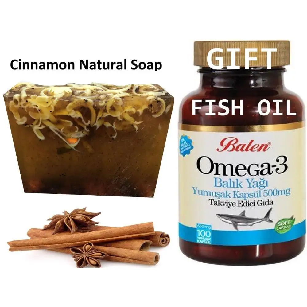Мыло натуральное с ароматом корицы против акне 100 г + подарок рыбное масло Омега 3