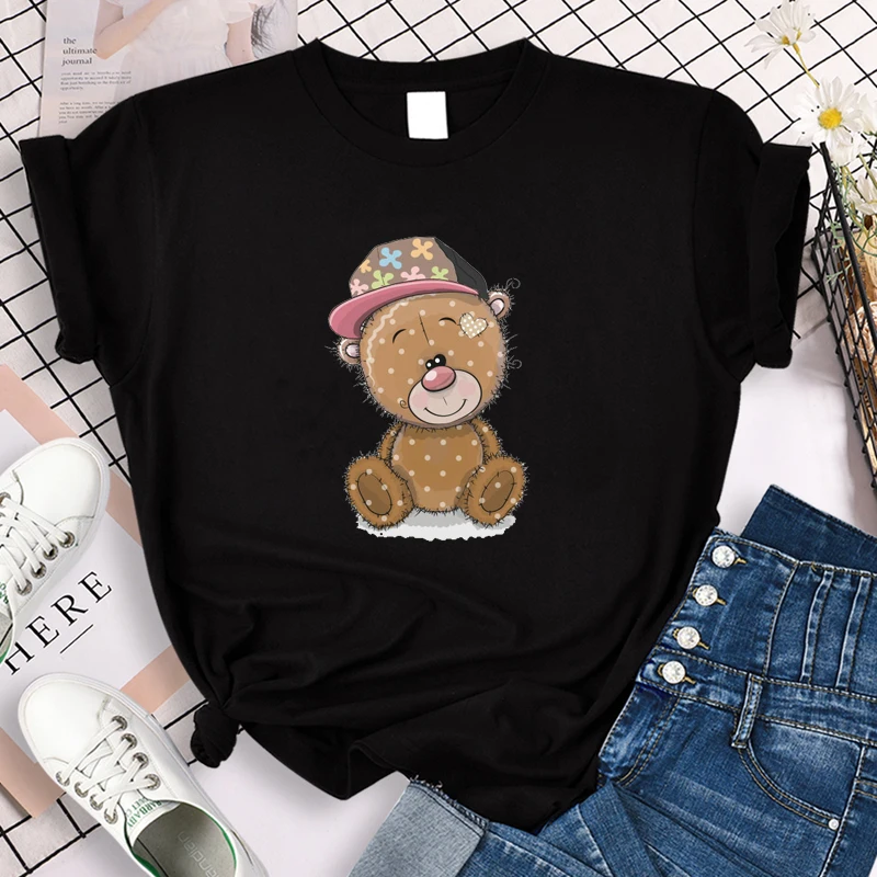 

Oversized T-Shirt Graphic Tees Women Summer Plus Size Chinese Fashion Grunge Tshirts Lovely Bear Cartoon Printed T-Shirts