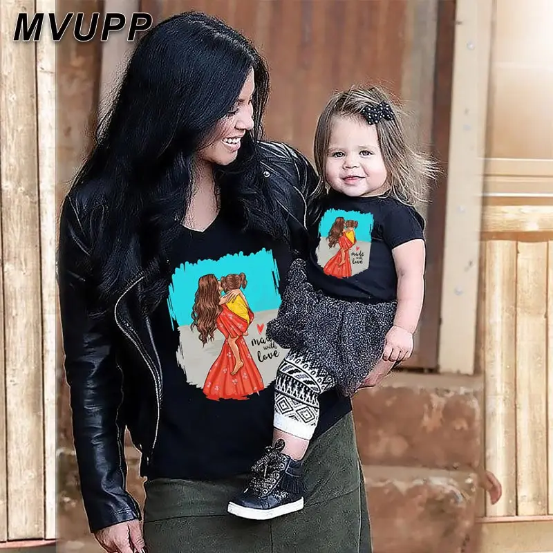 Для мамы и дочки модный стиль футболка с короткими рукавами для всей семьи