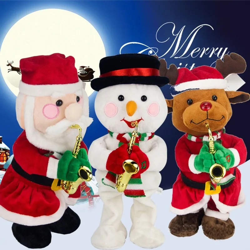 

Christmas Saxophone Plush Toy Electric Christmas Musical Doll Electric Christmas Plush Doll Singing Dancing Christmas Gift
