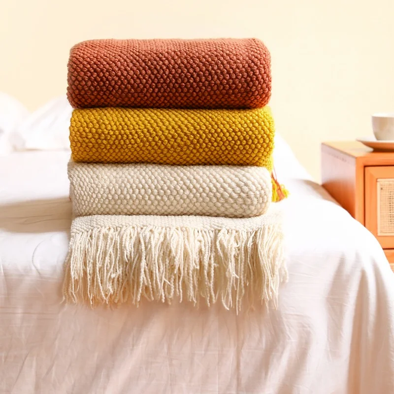 Summer Sofa Blanket Knitted Blanket with Tassel Waffle Blankets Throw Super Soft Bed Cover Decorative Blankets for Beds