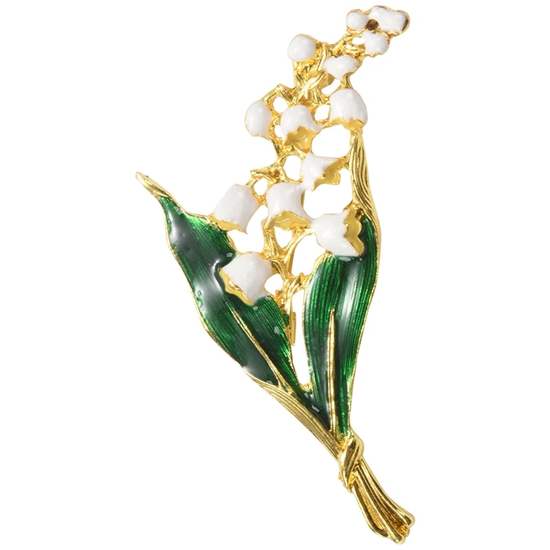 

Trendy Alloy Enamel White Floral Leaf Brooch Lily of The Valley Gold Color Brooch Pin High Quality Jewelry for Women