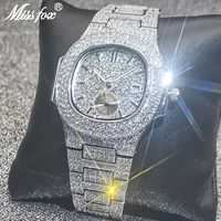 hip hop missfox mens watches luxury iced out waterproof diamond steel silver male watch quartz jewelry clocks relogio masculino