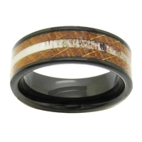 vintage wood inlay antler ring black pipe tungsten carbide wedding band party gift ring free custom engraving drop shipping