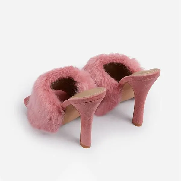 

Big Size 35-43 New Ladies High Heel Fur Sandals 2021 Summer Sandals Fashion Fur Women Slip on Casual Slippers Sandalias Mujer