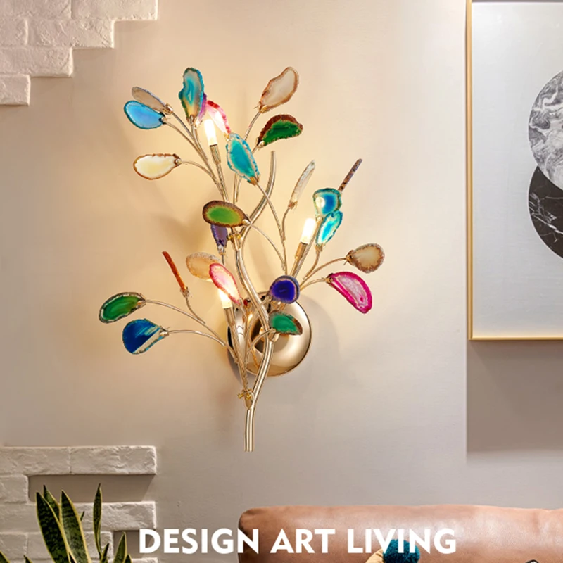 

Nordic Branches Agate LED Wall Lamp Color Living Room Bedroom Carnelian Wall Lights Modern Art Interior Lighting Decorative Lamp