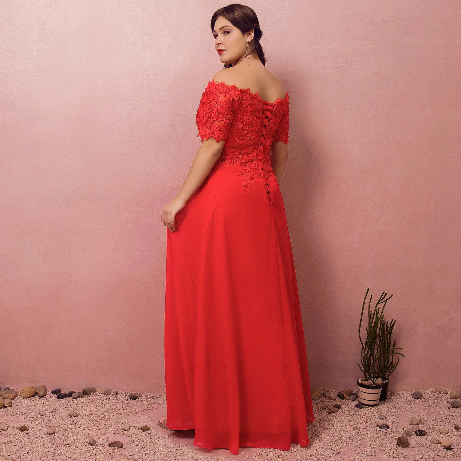 Вечернее платье Элегантное ТРАПЕЦИЕВИДНОЕ с открытыми плечами Красное длинное в