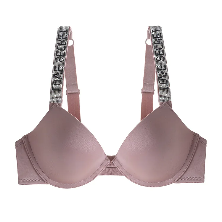 

Rhinestone Women Underwear Secret Push Up Bra Middle Mold Cup Sexy Bralette for Female Lingerie with Wire Adjusted Back Closure