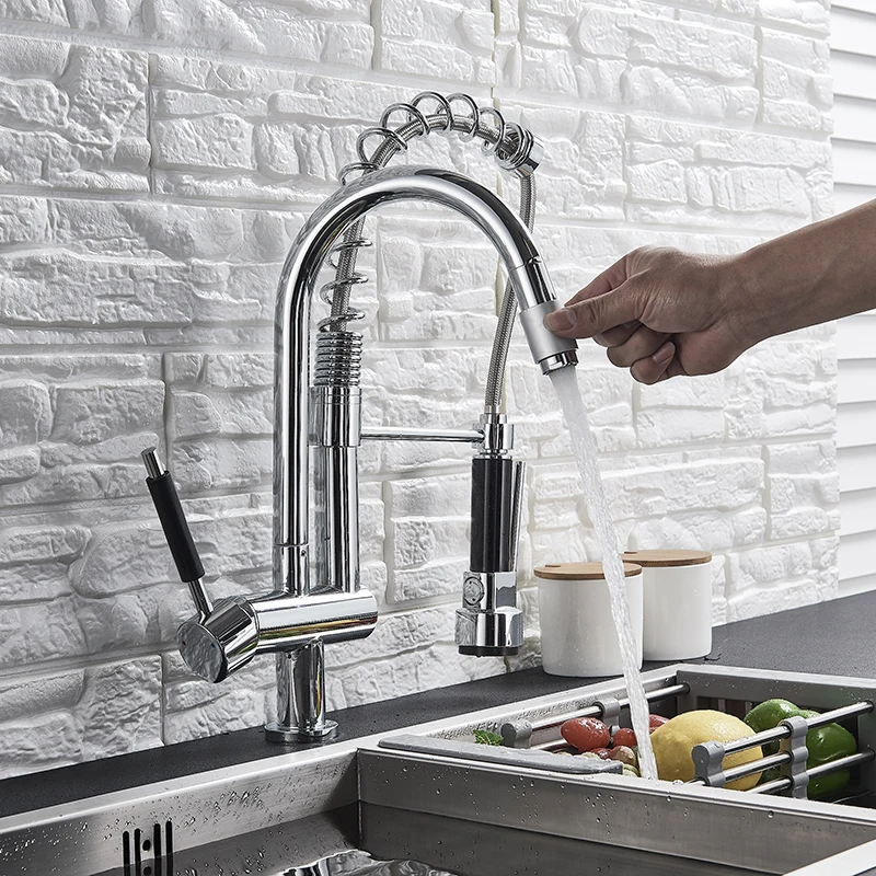 Хромированная отделка на бортике с одной ручкой кухонный пружинный смеситель