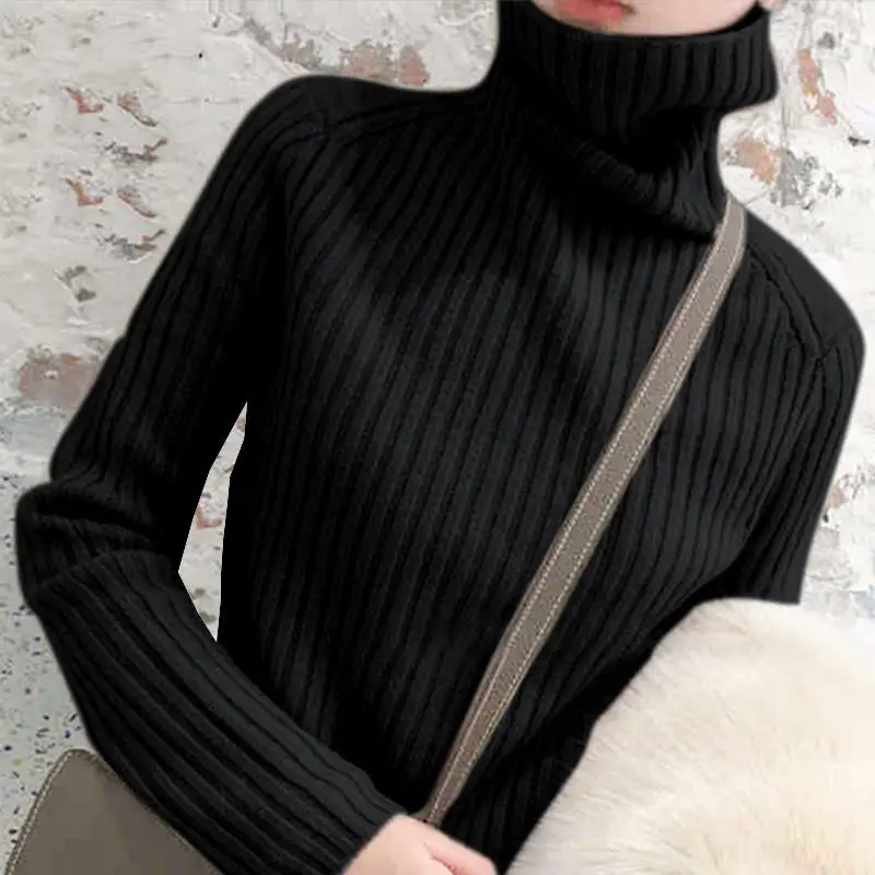 

Yocalor Women Turtleneck Pullovers Sweater Long Sleeve Tops Loose Knitted Sweater Female Casual Streetwear Woman Clothes