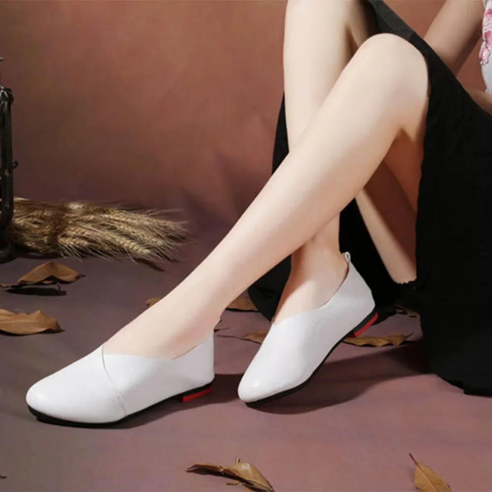 

2018 Leather Flat Shoes Woman Hand-sewn Leather Loafers Cowhide Flexible Spring Casual Shoes Women Flats Women Shoes