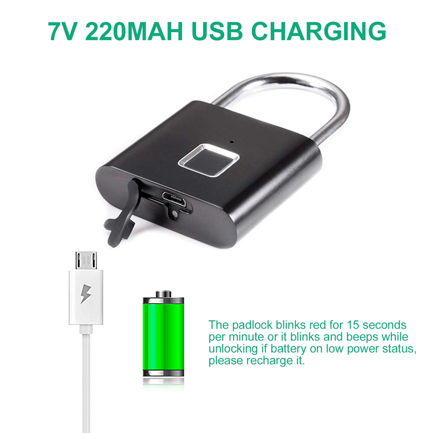 Smart считыватель отпечатков пальцев замок USB Перезаряжаемые IP65 Водонепроницаемый