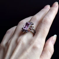 very beautiful ring pave a big rectangle shape pink crystal sweet pretty jewellery large design luxury rings