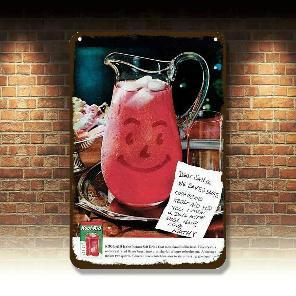 

1959 KOOL-AID Vintage Look DECORATIVE METAL SIGN - SANTA CLAUS CHRISTMAS NOTEign