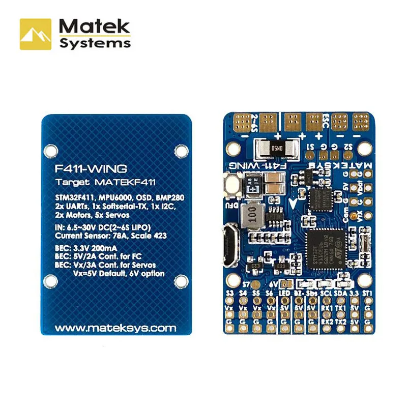 Контроллер полета Matek F411 WING MPU6000 BMP280 INAV OSD 78A Senor 2 6S F4 для РУ FPV самолетов гоночных