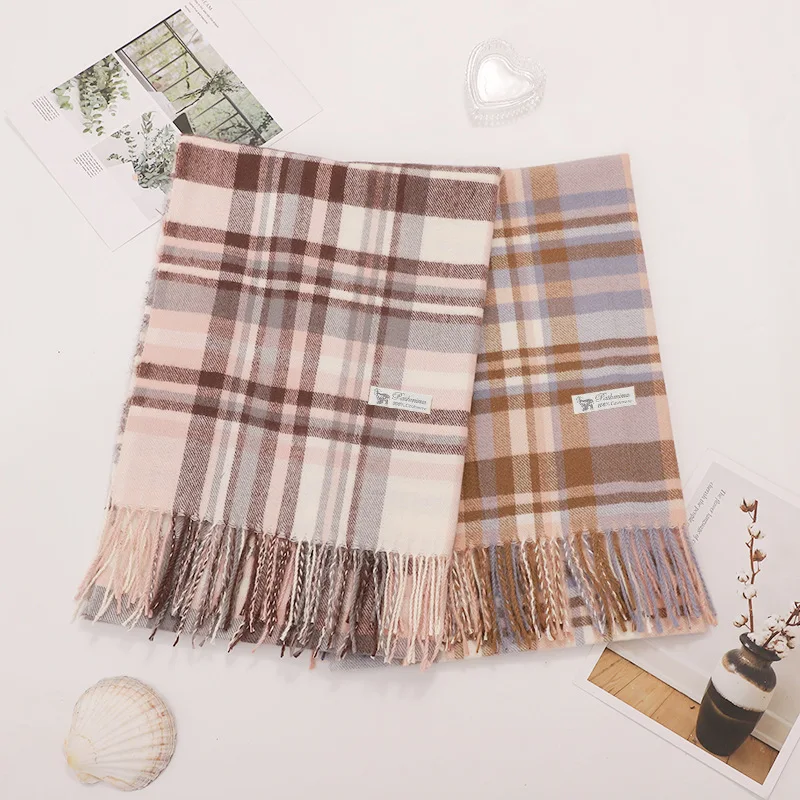 

2021 Women's Autumn and Winter Korean Fashion Fine Plaid Scarf To Keep Warm and Wild Tassel Imitation Cashmere Shawl