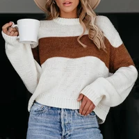 women long sleeve tops holiday pullover patchwork sweater 2021 autumn winter boho jumper knitwear female casual stylish clothing