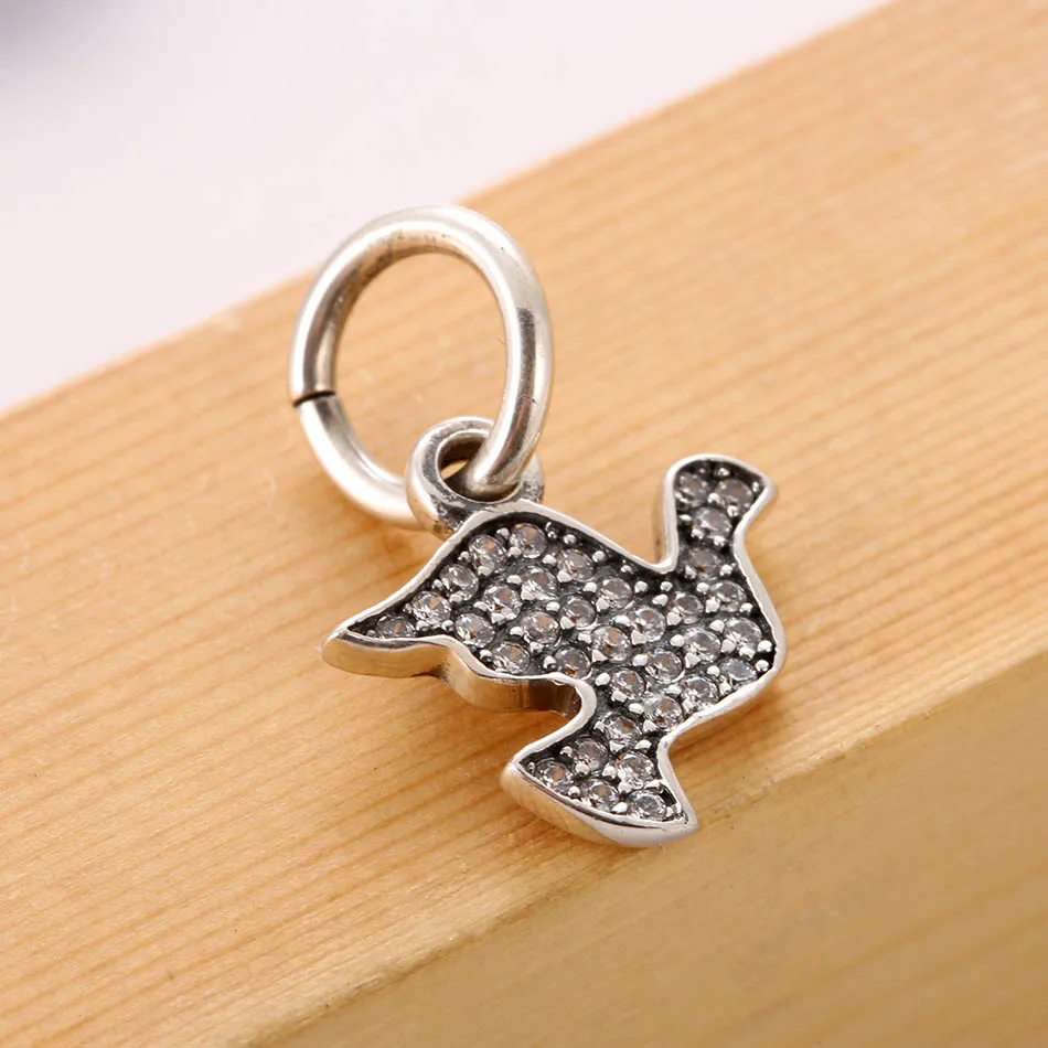 Аутентичные S925 милые проложить Peace Dove с милый кулон кристаллом fit Pandora браслет на