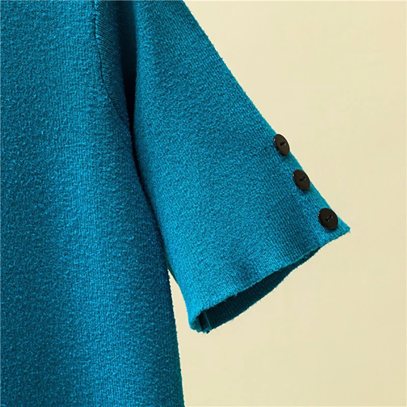 Пуловер женский на пуговицах с коротким рукавом эластичный облегающий