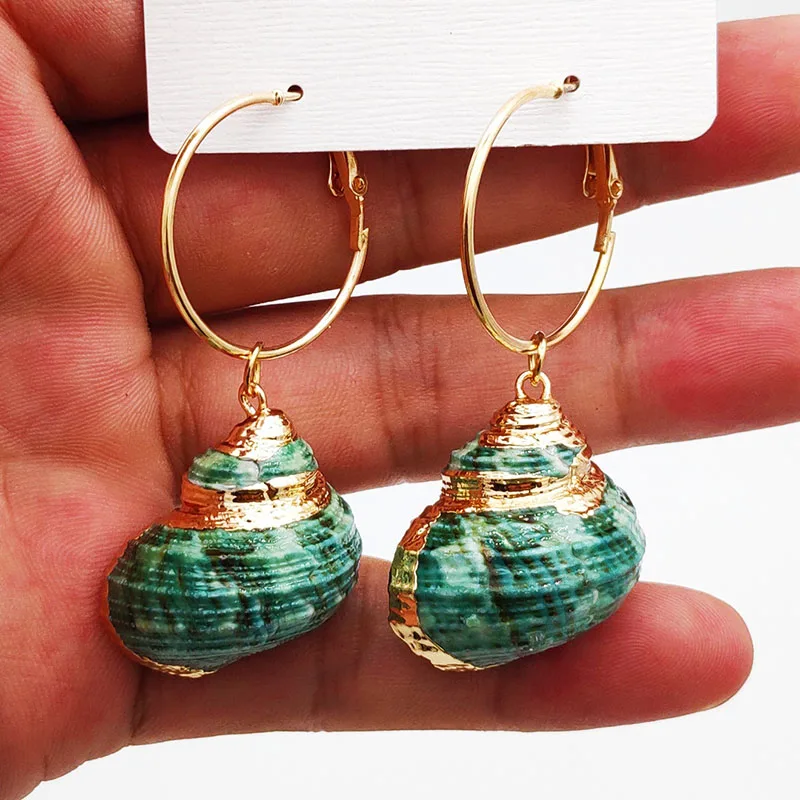 2019 богемные висячие серьги в виде натуральных ракушек золотые женские пляжные